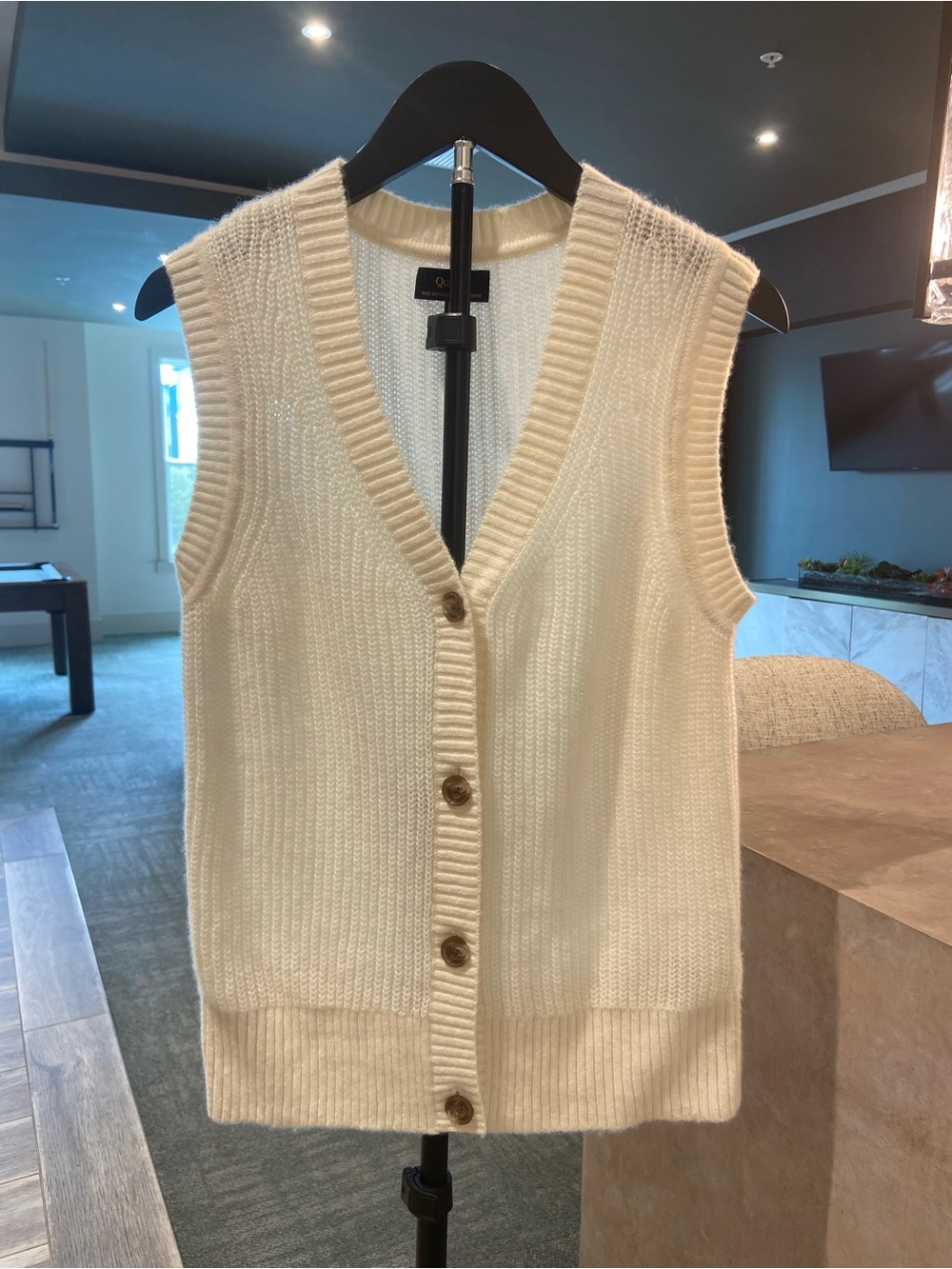 Quince Cream V-Neck Button-Front Knit Sweater Vest